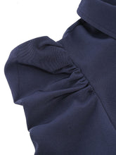 Load image into Gallery viewer, Navy Turn Down Collar Puff Long Sleeve 1950S Vintage Swing Dress
