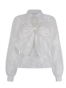White Big Bowknot Flower Flocking Top With Black Strap Dress Set