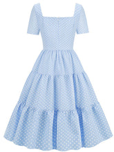 Load image into Gallery viewer, Light Blue Polka Dots Square Collar 1950S Vintage Swing Dress