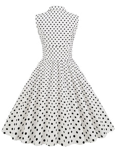 White Polka Dots Sleeveless 1950S Vintage Shirt Swing Dress