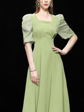Load image into Gallery viewer, Avocado Green Puff Sleeve 1950S Vintage Dress
