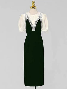 White 1950S Vintage Lace Puff Sleeve Bodycon Dress