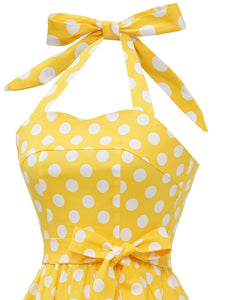 Yellow Polka Dots Halter 1950S Vinatge Dress