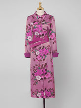 Load image into Gallery viewer, Purple Floral Print Long Sleeve 1940S Vintage Shirt Dress