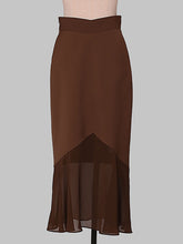 Load image into Gallery viewer, 2PS White Lace Ruffles V Neck Top And Brown Fishtail Skirt Dress Suit
