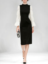 Load image into Gallery viewer, Black And White Lantern Long Sleeve 1940S Vintage Dress