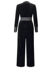 Load image into Gallery viewer, Deep V Neck Black Velvet Women‘s Jumpsuit Vintage Rompers