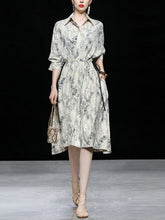 Load image into Gallery viewer, Apricot Doll Sleeves Nipped Waist Slim Print Shirt Dress