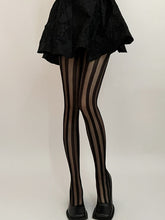 Load image into Gallery viewer, Solid Color Black Lace Stripe Sheer Thigh High Stockings