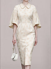 Load image into Gallery viewer, Apricot Peter Pan Collar Slit Embroidered 1940S Vintage Dress