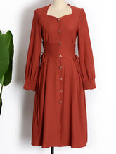 Load image into Gallery viewer, Orange Red Long Sleeve Button Fall Swing Dress