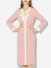Load image into Gallery viewer, Pink Turn Down Collar Long Sleeve 1940S Vintage Dress With Pockets