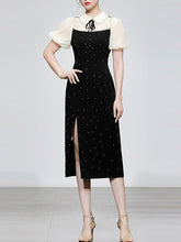 Load image into Gallery viewer, Black Peter Pan Collar Puff Sleeve Split Party Sexy Dress