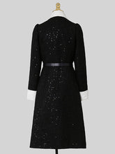 Load image into Gallery viewer, Black Turn Down Collar Puff Sleeve 1940S Split Bodycon Dress
