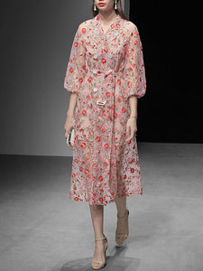 Women's Coat Flower Embroidered Lace Sheer Vintage Coat With Belt