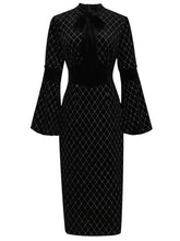 Load image into Gallery viewer, Black Bow Collar Long Lantern Sleeve Drilling Velvet 1960S Dress