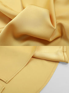 2PS Yellow Elegant V-neck Short Sleeve Shirt With High-waisted Wide Pants Suit
