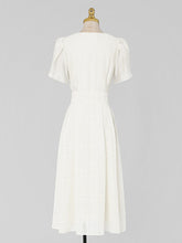 Load image into Gallery viewer, White Bud Sleeve Pearl Square Neck Chiffon 1950S Vintage Dress
