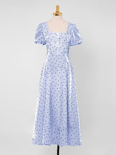 Load image into Gallery viewer, Blue Polka Dots Puff Sleeve Vintage Style 1950S Dress