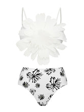Load image into Gallery viewer, 2PS White Flower Print V Neck One Piece With Bathing Suit Warp Skirt