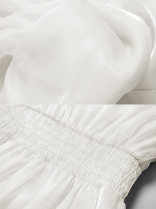 White Organza Pearl Collar Short Sleeve 1950S Swing Dress
