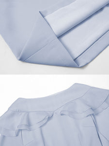 Light Blue Ruffles Long Sleeve Vintage 1940S Bodycon Dress