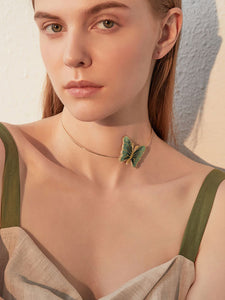 1950S Embroidered Butterfly Choker Vintage Necklace