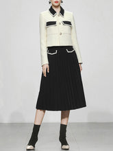 Load image into Gallery viewer, 2PS White Turn-down Collar Long Sleeve Coat With Black Skirt Suits