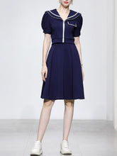 Load image into Gallery viewer, 2PS Navy Uniform Sailor Collar Puff Sleeve Skirt Suit
