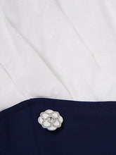 Load image into Gallery viewer, White And Navy Lantern Sleeve Slit Dress Vintage 1940S Dress