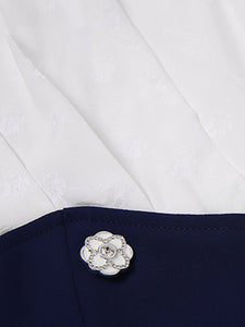 White And Navy Lantern Sleeve Slit Dress Vintage 1940S Dress