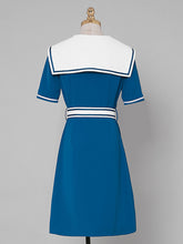 Load image into Gallery viewer, Navy Style Big Collar Salior 1950S Vintage Dress