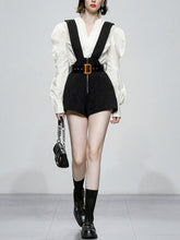 Load image into Gallery viewer, 2PS White Puff Sleeve 1950S Vintage Shirt And Black Shorts Suits