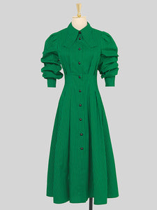 Green And Black Stripe Long Sleeve 1950S Halloween Vintage Dress