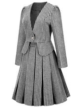 Load image into Gallery viewer, 1950S  Green Houndstooth Long Sleeve Vintage Blazer Swing Dress Set