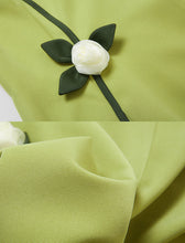 Load image into Gallery viewer, Green Square Collar Cape Sleeve Flower 1940S Vintage Dress