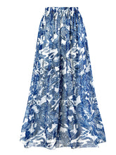 Load image into Gallery viewer, Blue Floral Print Retro Style Strap Bikini Two Piece With Bathing Suit Swing Skirt