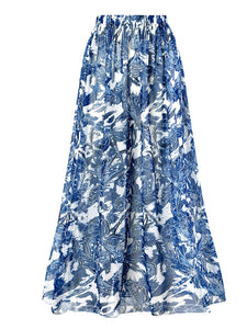 Blue Floral Print Retro Style Strap Bikini Two Piece With Bathing Suit Swing Skirt
