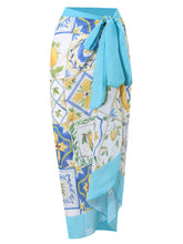 Load image into Gallery viewer, Pink Floral Print Ruffles Strap One Piece With Bathing Suit Wrap Skirt