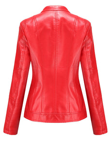 Light Green Long Sleeve PU Leather Motorcycle Jacket For Women