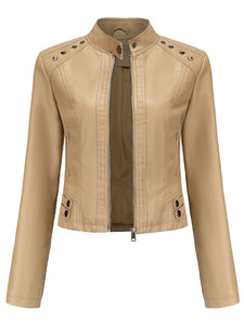 Cool Girl Coat Long Sleeve PU Leather Motorcycle Jacket