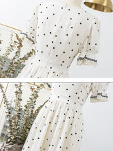 Load image into Gallery viewer, Lace V Neck Polka Dots Puff Sleeve Vintage Dress