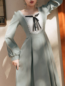 Light Green Long Sleeve Ruffles Evdwardian Revival Dress