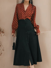 Load image into Gallery viewer, 1950S Vintage Red Polka Dots Shirt And Black Skirt Set
