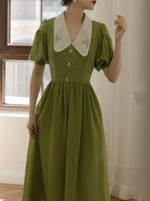 Load image into Gallery viewer, Green Chelsea  Floral Embroidered Collar Audrey Hepburn 1950S Dress