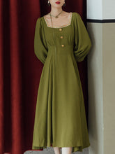 Load image into Gallery viewer, Green Embroidered Square Collar Puff Long Sleeve 1950S Dress