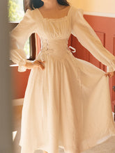 Load image into Gallery viewer, White Ruffles Jacquard Long Sleeve Waist Strap Vintage 1950S Victoria&#39;s Fairy Dress