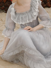Load image into Gallery viewer, Grey Ruffles Puff Sleeve Lace Vintage 1950S Swing Victoria&#39;s Fairy Dress