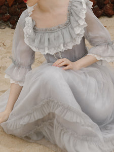 Grey Ruffles Puff Sleeve Lace Vintage 1950S Swing Victoria's Fairy Dress