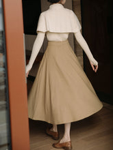 Load image into Gallery viewer, 3PS White Knitted Sweater And Cape With Brown Swing Skirt Set